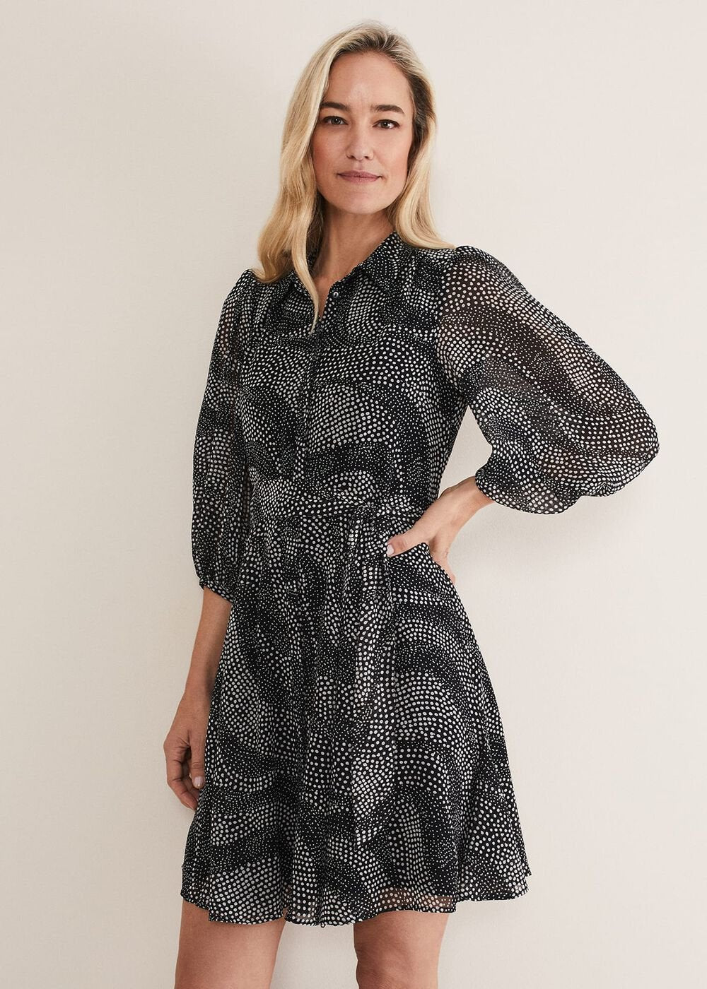 Miriam Chiffon Shirt Mini Dress Black/Ivory