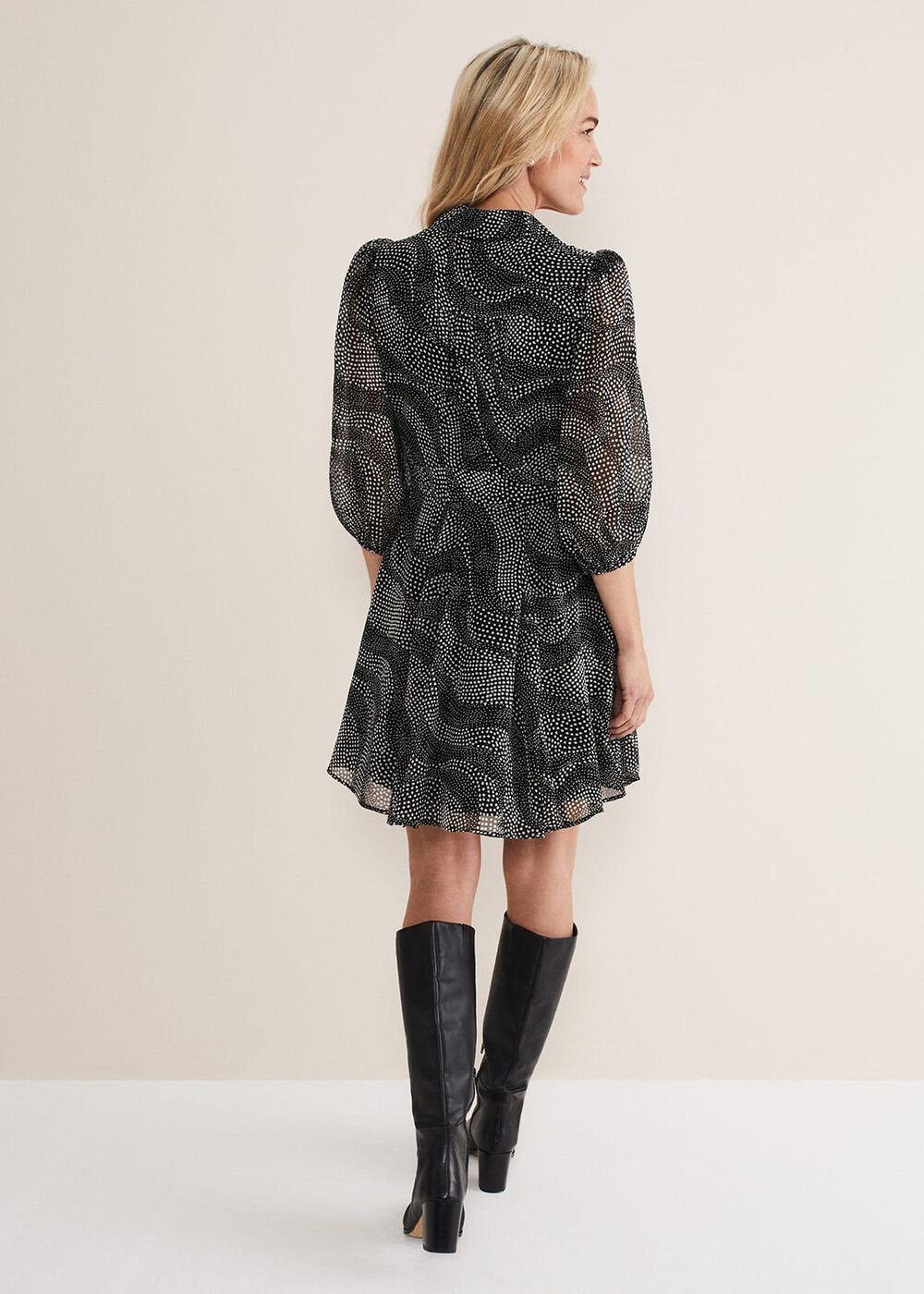 Miriam Chiffon Shirt Mini Dress Black/Ivory