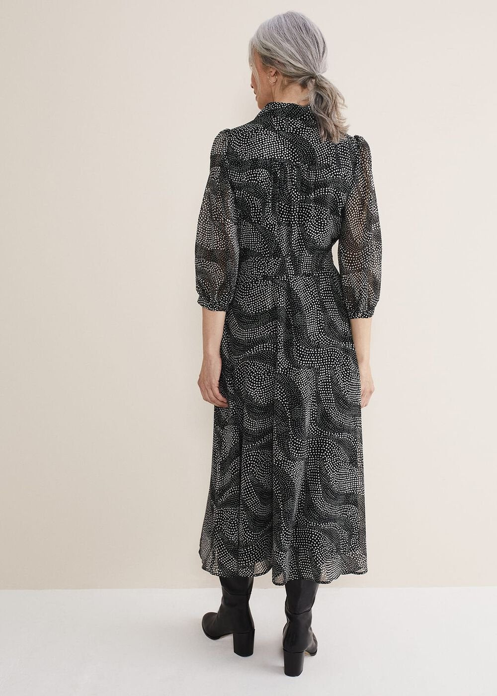 Miriam Chiffon Shirt Midi Dress Black/Ivory