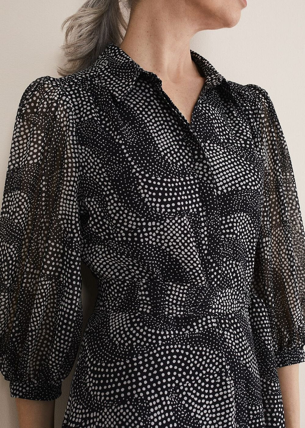 Miriam Chiffon Shirt Midi Dress Black/Ivory