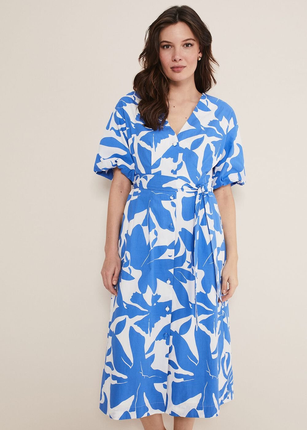 Sienna Cotton Two Colour Midi Dress Blue/Ivory