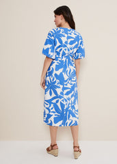 Sienna Cotton Two Colour Midi Dress Blue/Ivory