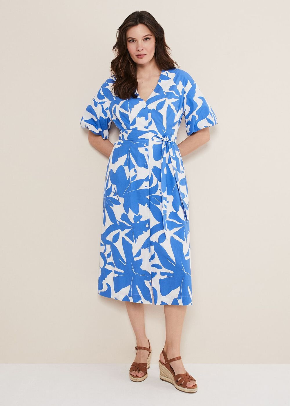 Sienna Cotton Two Colour Midi Dress Blue/Ivory