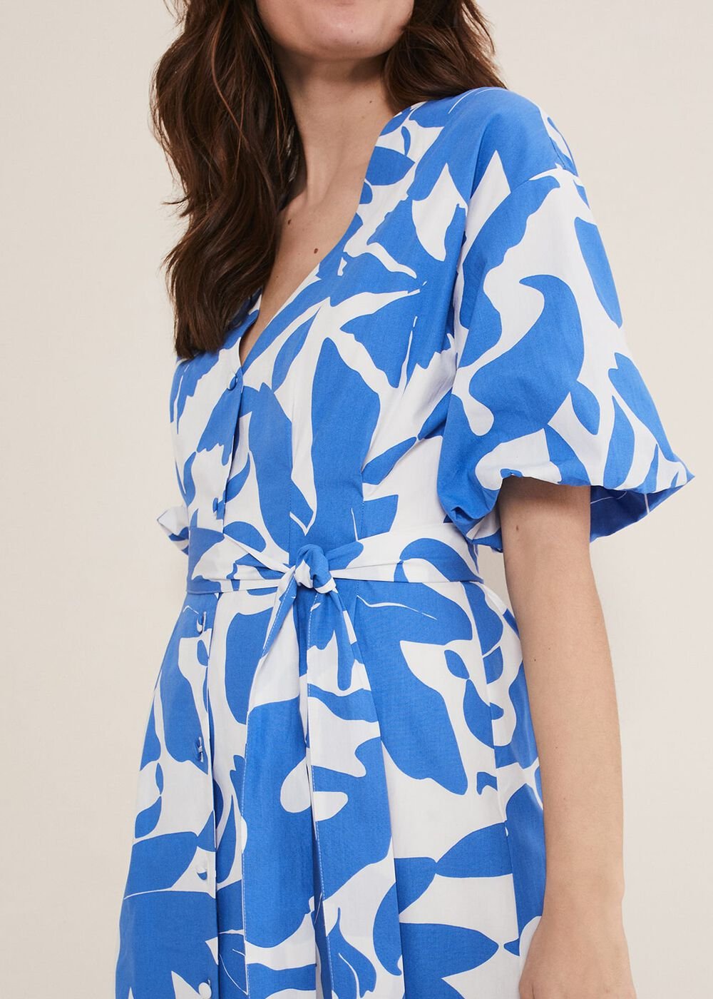 Sienna Cotton Two Colour Midi Dress Blue/Ivory