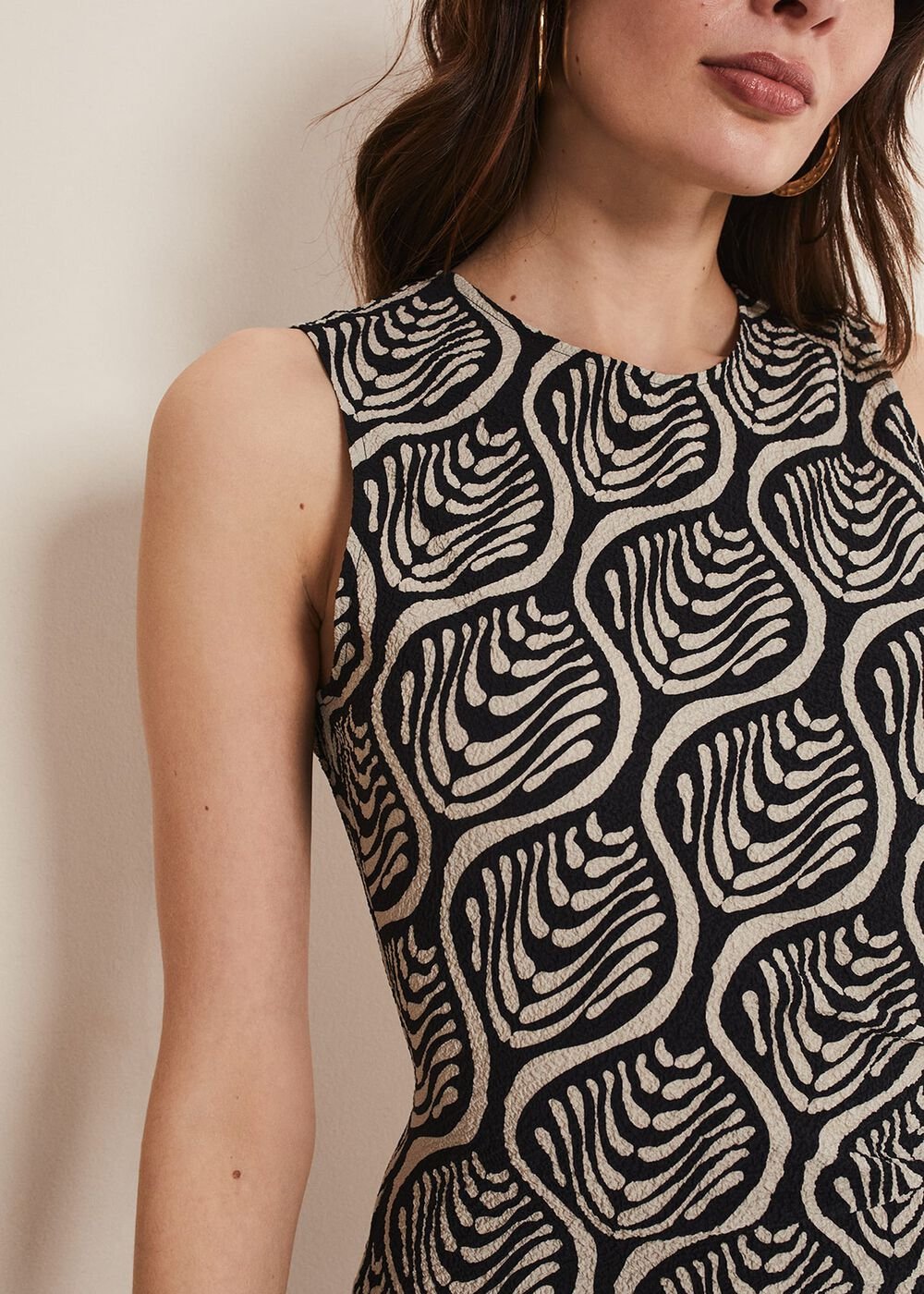 Rubie Geo Bodycon Midi Dress Black/Neutral