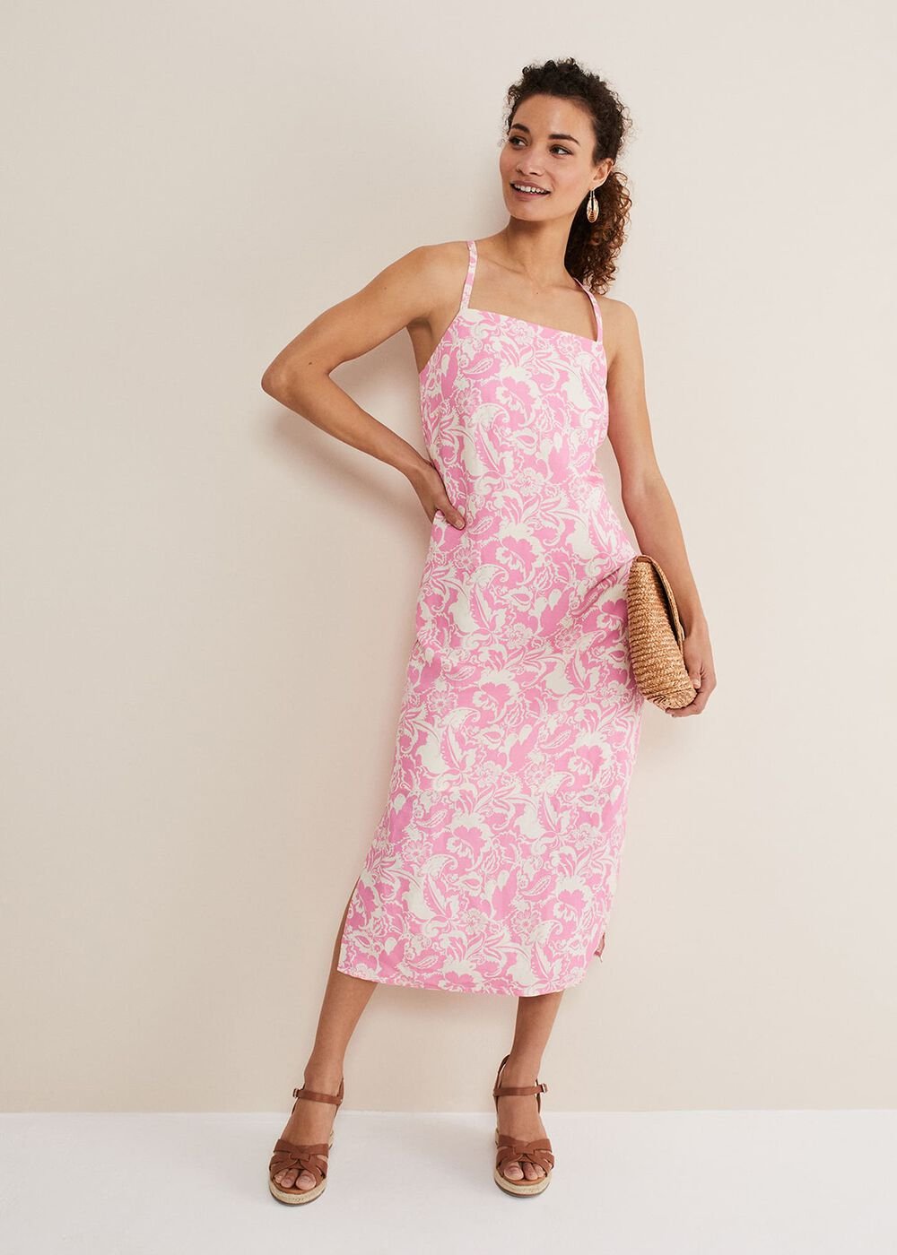 Monroe Paisley Midi Dress Pink/Ivory