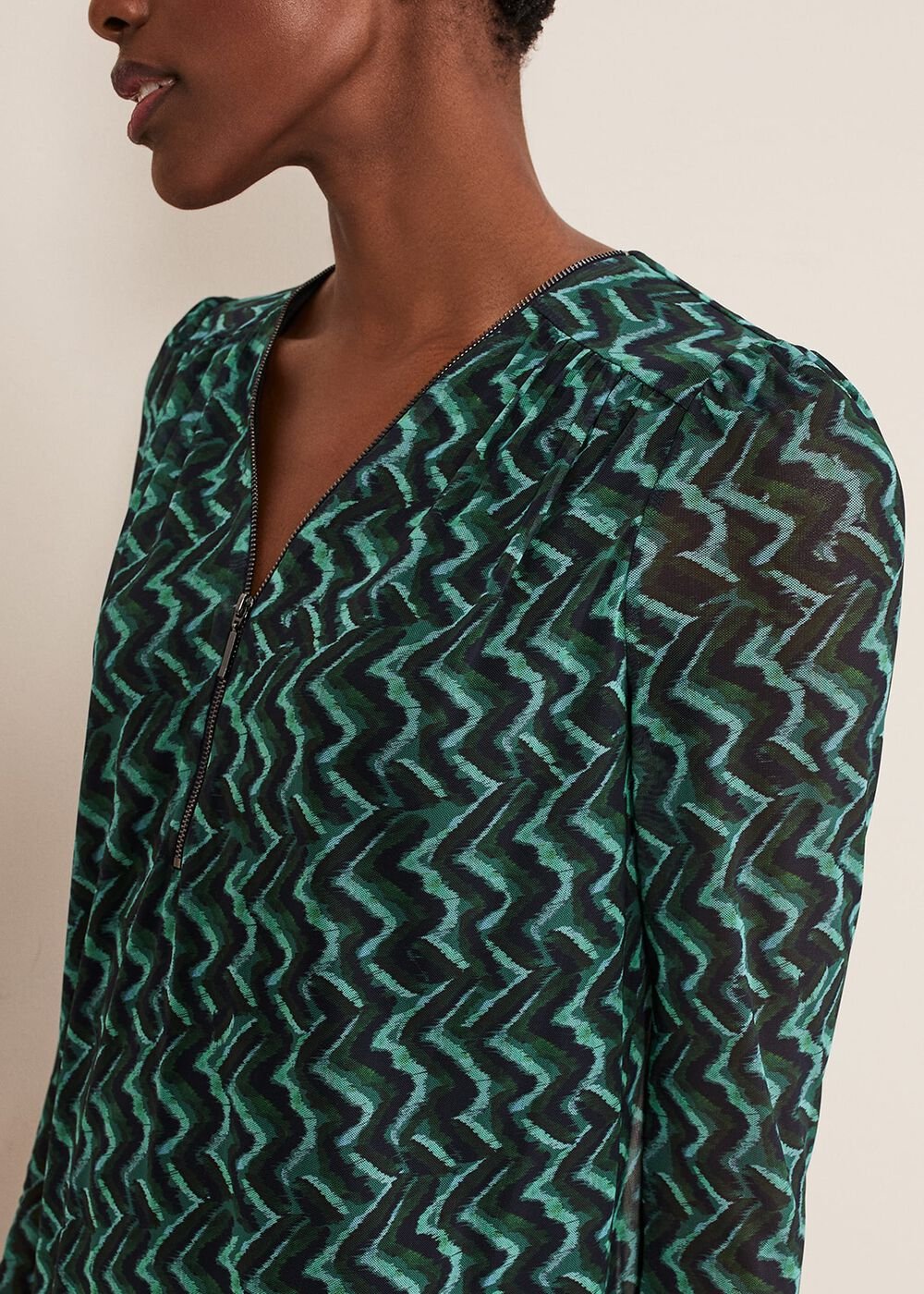 Dorathy Zig Zag Mesh Dress Blue/Green