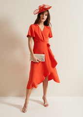 Julissa Ruffle Wrap Midi Dress Vermillion