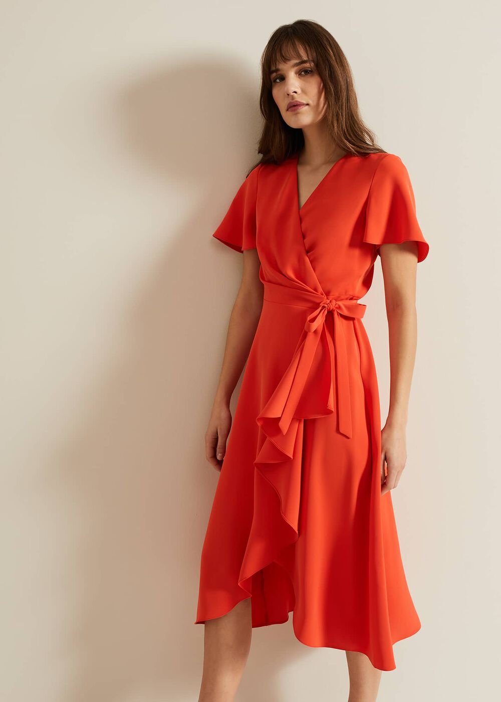 Julissa Ruffle Wrap Midi Dress Vermillion