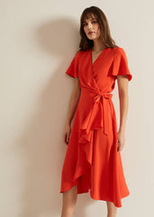 Julissa Ruffle Wrap Midi Dress Vermillion