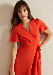 Julissa Ruffle Wrap Midi Dress Vermillion