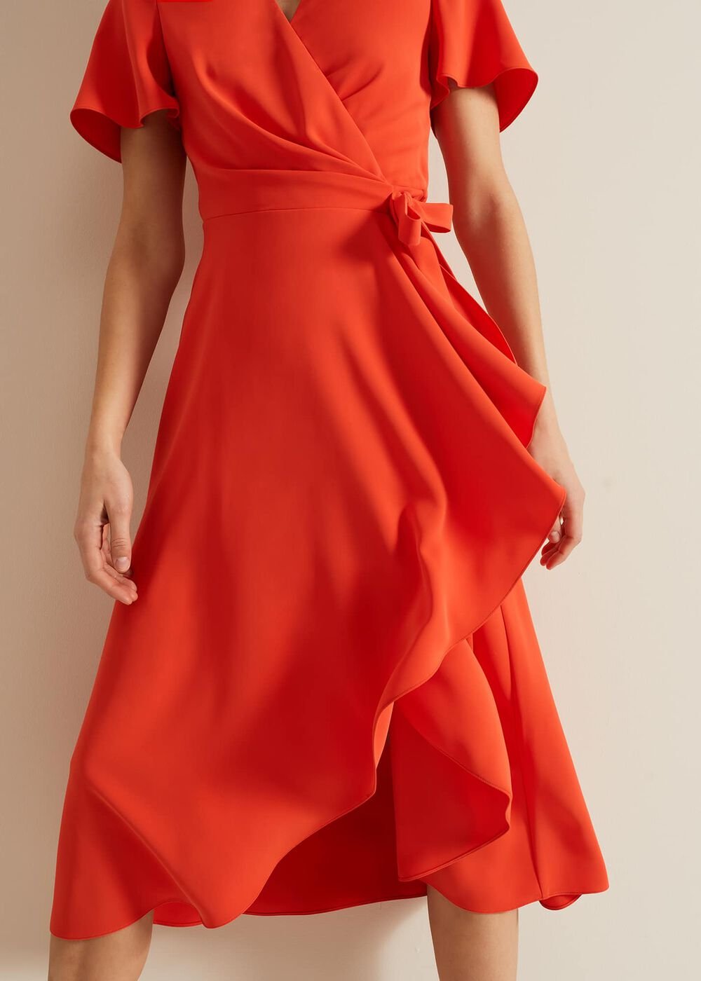 Julissa Ruffle Wrap Midi Dress Vermillion