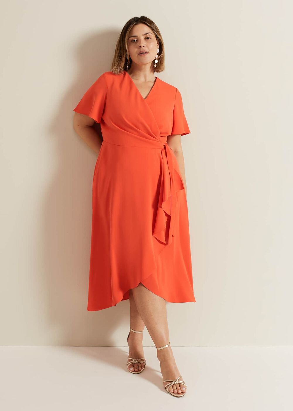 Julissa Ruffle Wrap Midi Dress Vermillion