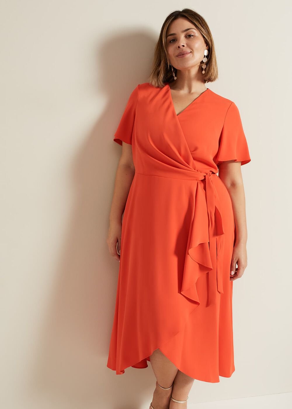 Julissa Ruffle Wrap Midi Dress Vermillion