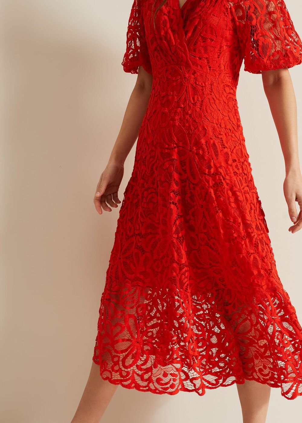 Senna Lace Midi Dress Vermillion
