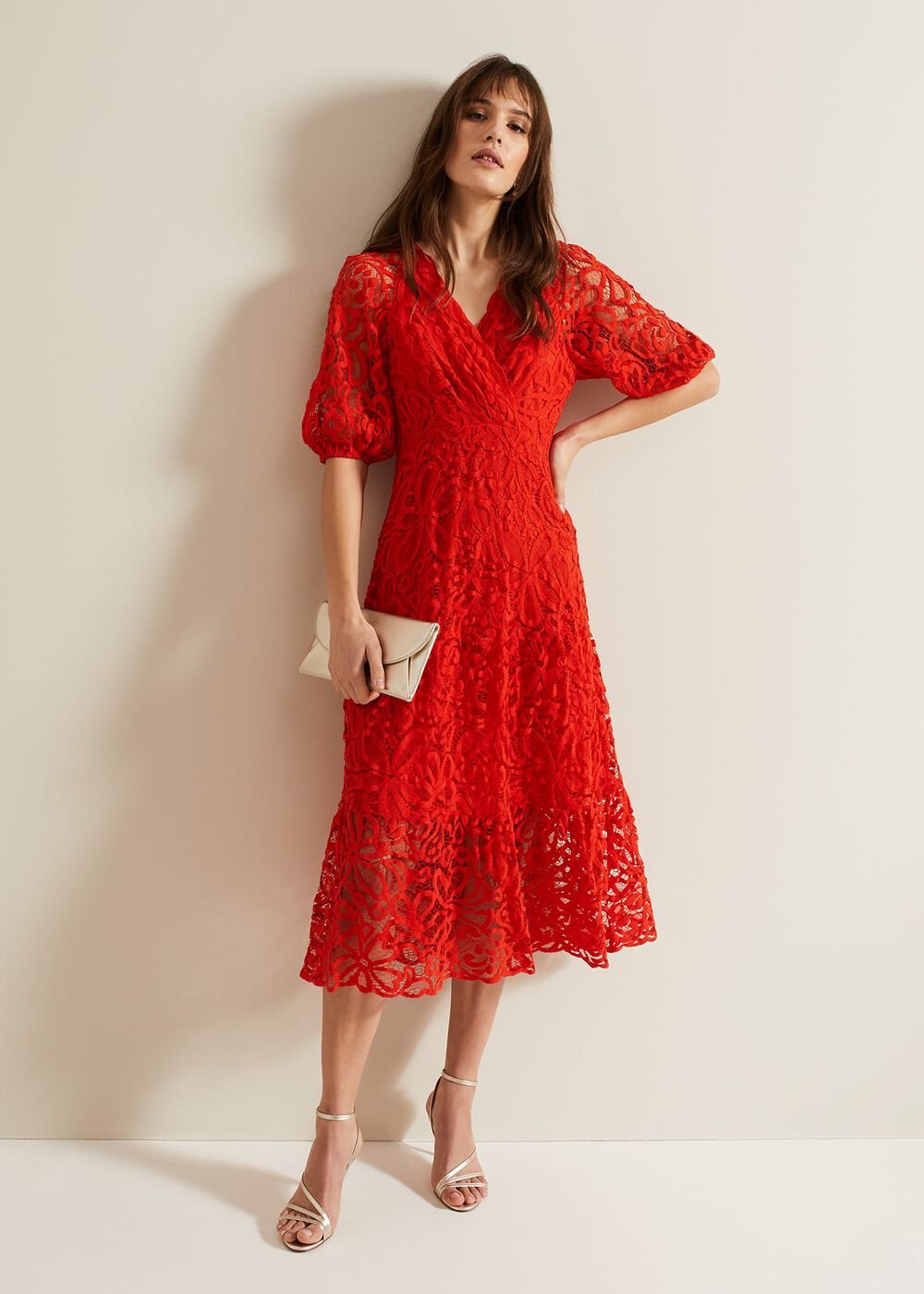 Senna Lace Midi Dress Vermillion