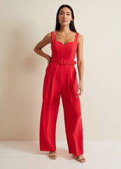 Charlize Belted Jumpsuit Coral