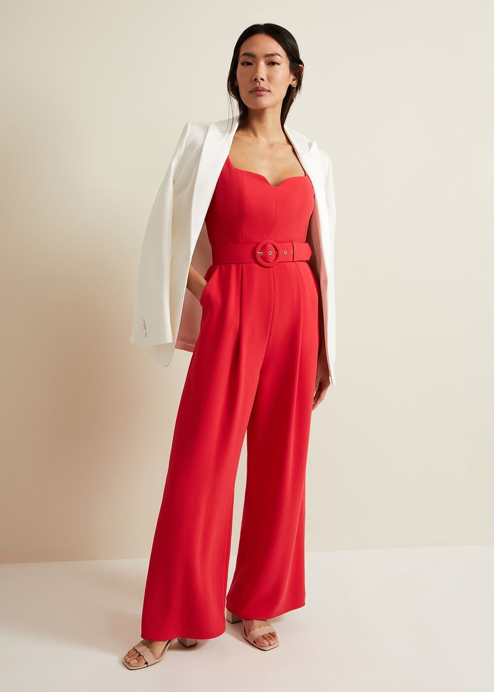 Charlize Belted Jumpsuit Coral