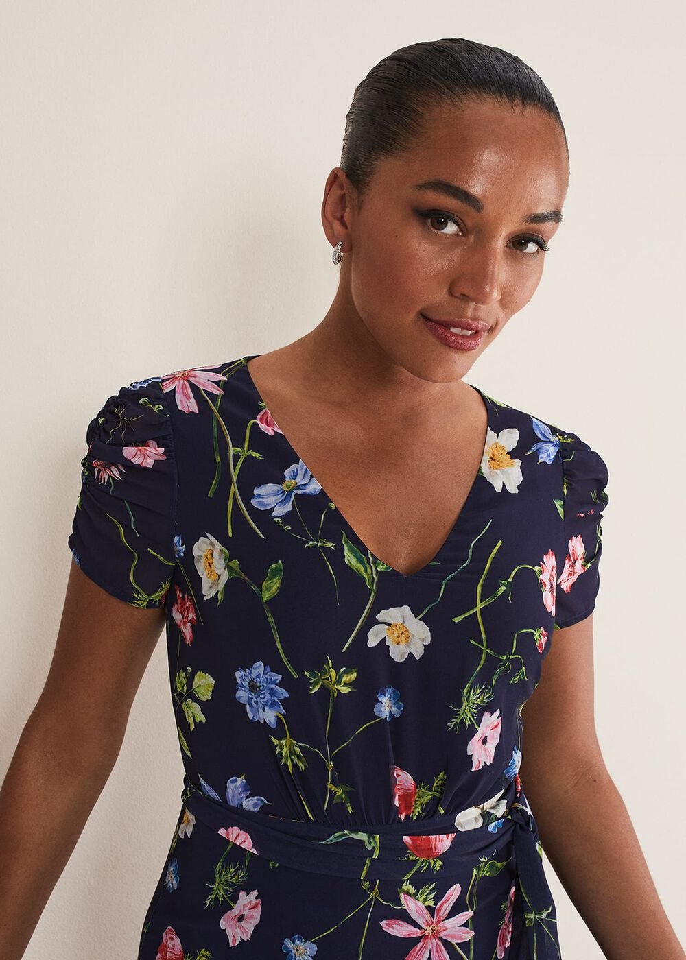 Lola Floral Tiered Midi Dress Navy/Multi