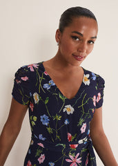 Lola Floral Tiered Midi Dress Navy/Multi