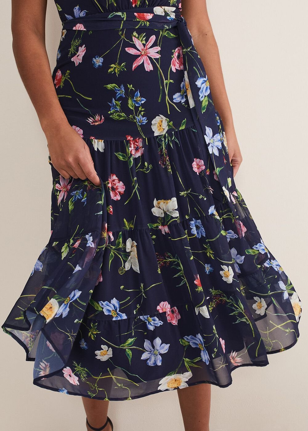 Lola Floral Tiered Midi Dress Navy/Multi