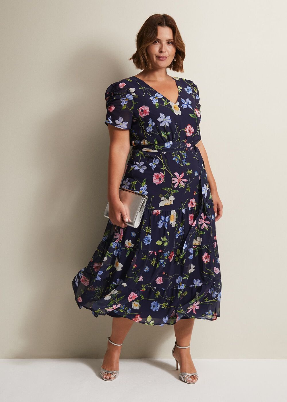 Lola Floral Tiered Midi Dress Navy/Multi