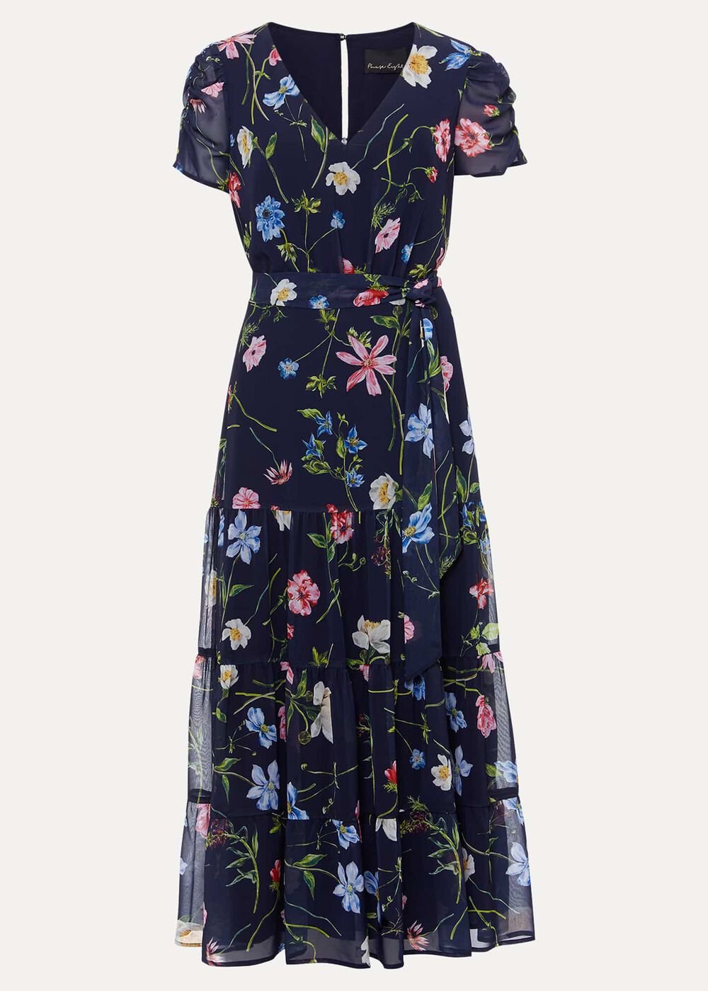 Lola Floral Tiered Midi Dress Navy/Multi