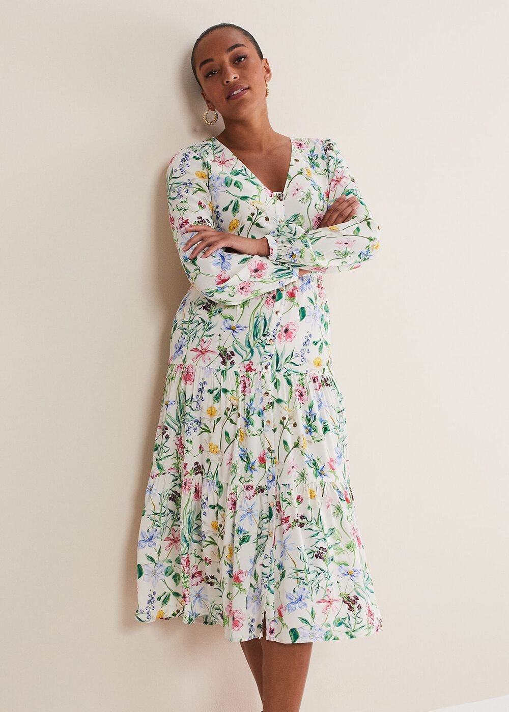 Maya Floral Midaxi Dress Ivory/Multi