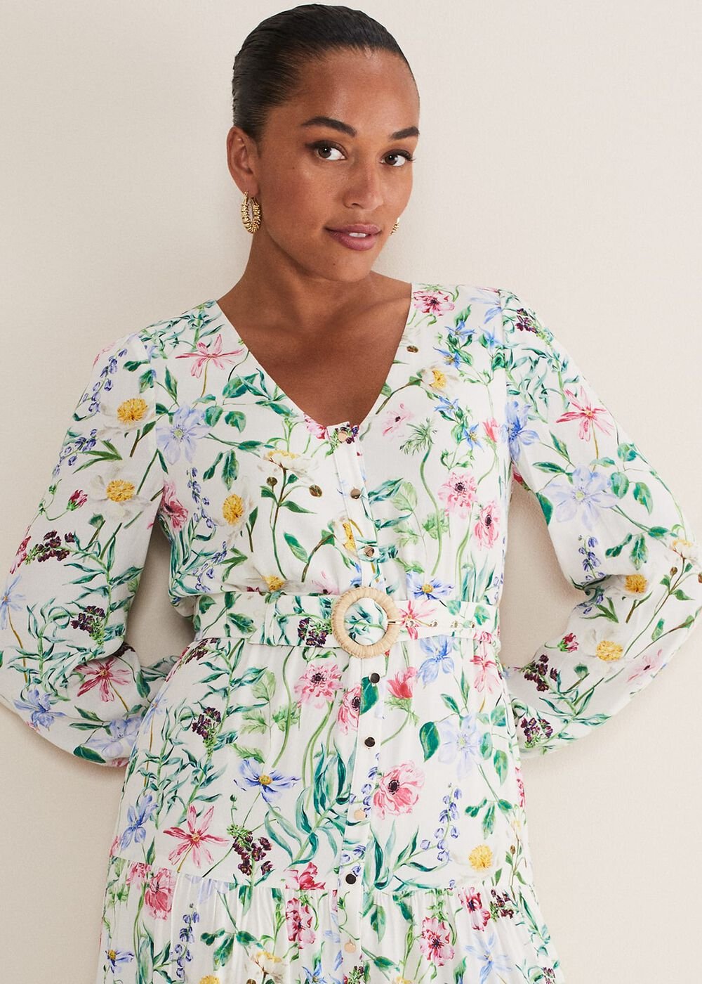 Maya Floral Midaxi Dress Ivory/Multi