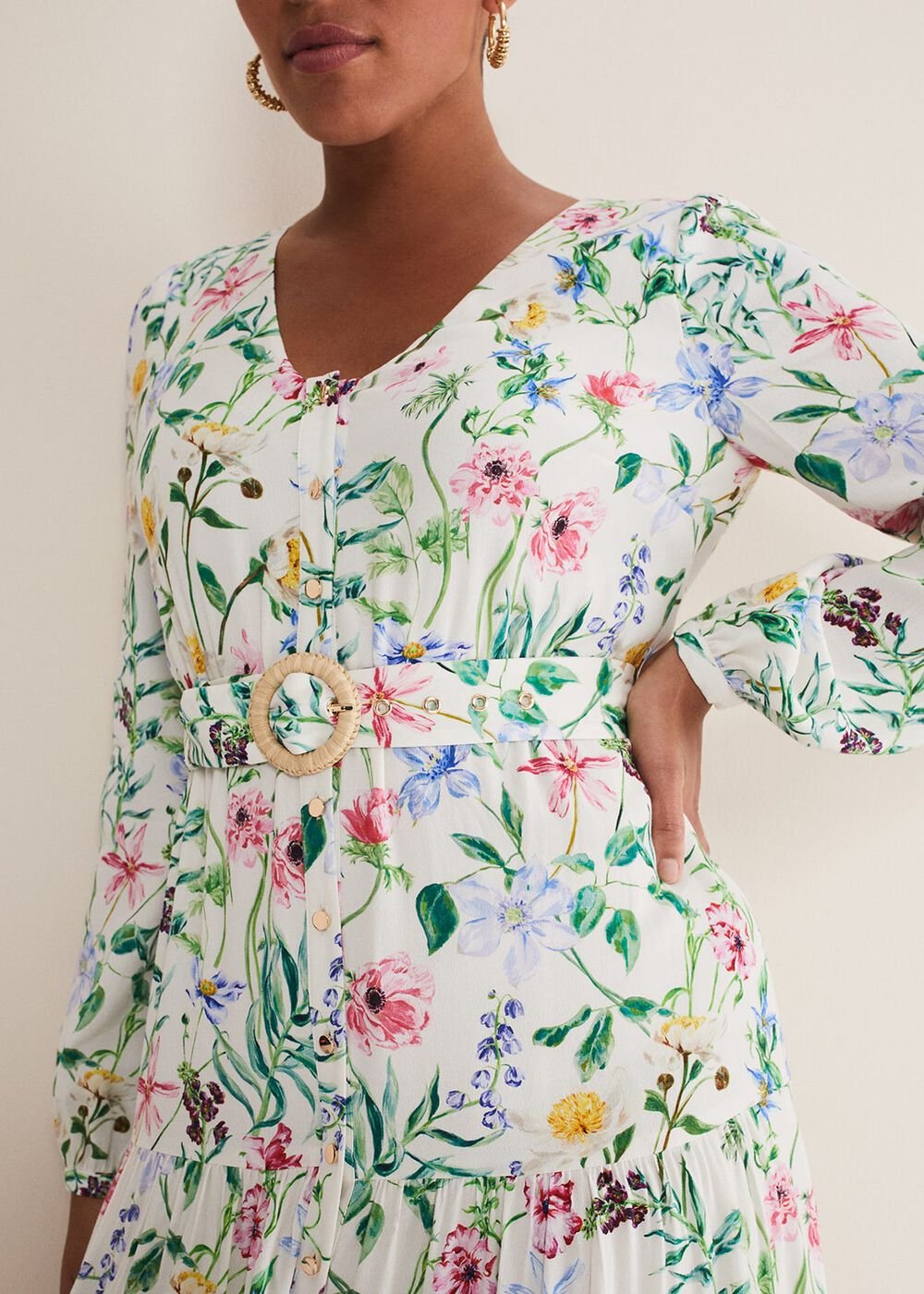 Maya Floral Midaxi Dress Ivory/Multi