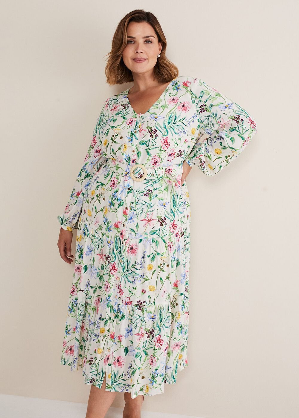 Maya Floral Midaxi Dress Ivory/Multi