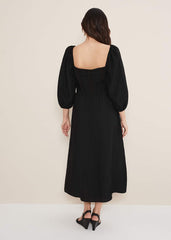 Shola Linen Ruched Bodice Dress Black