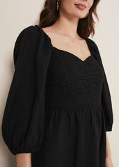 Shola Linen Ruched Bodice Dress Black
