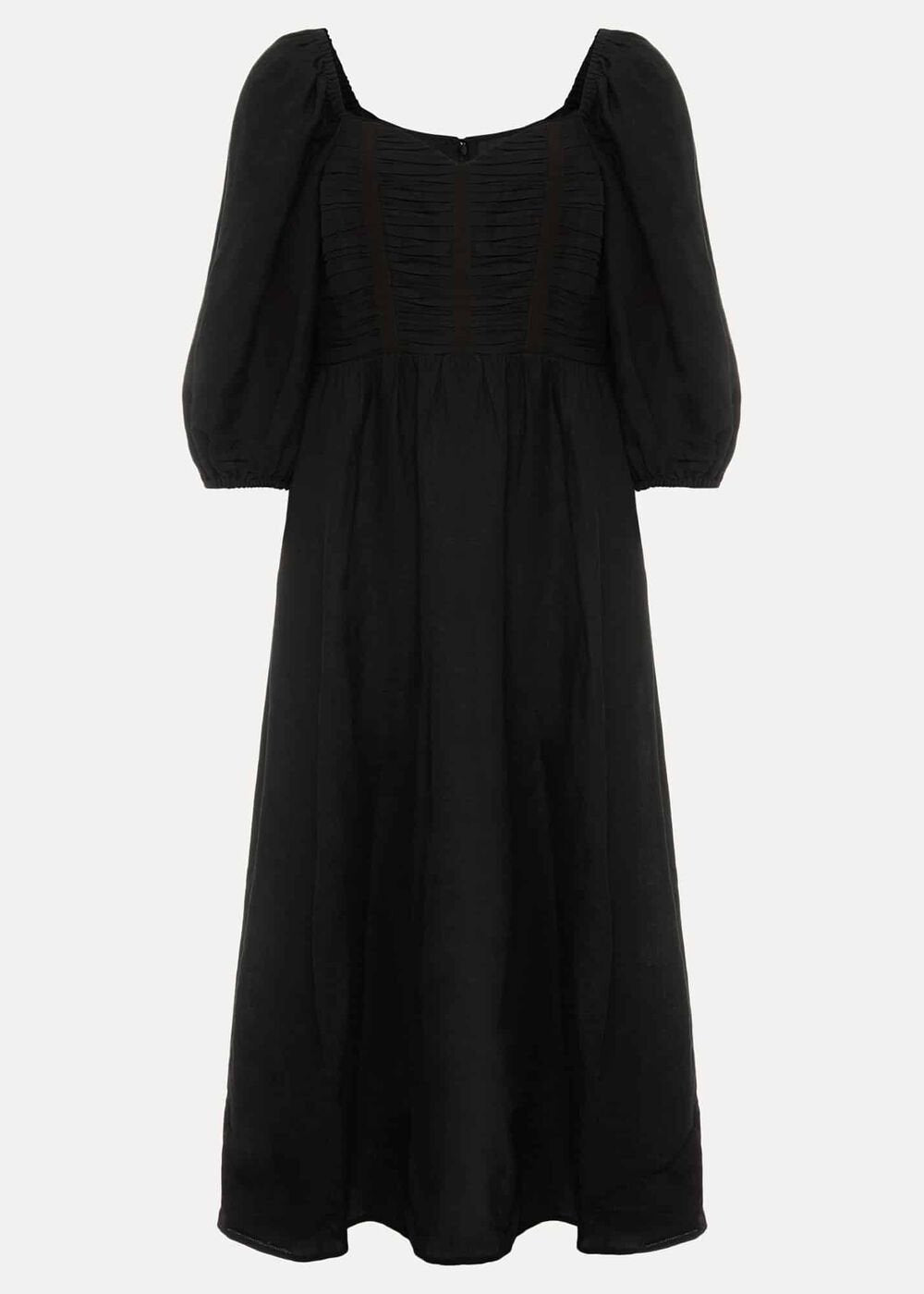 Shola Linen Ruched Bodice Dress Black