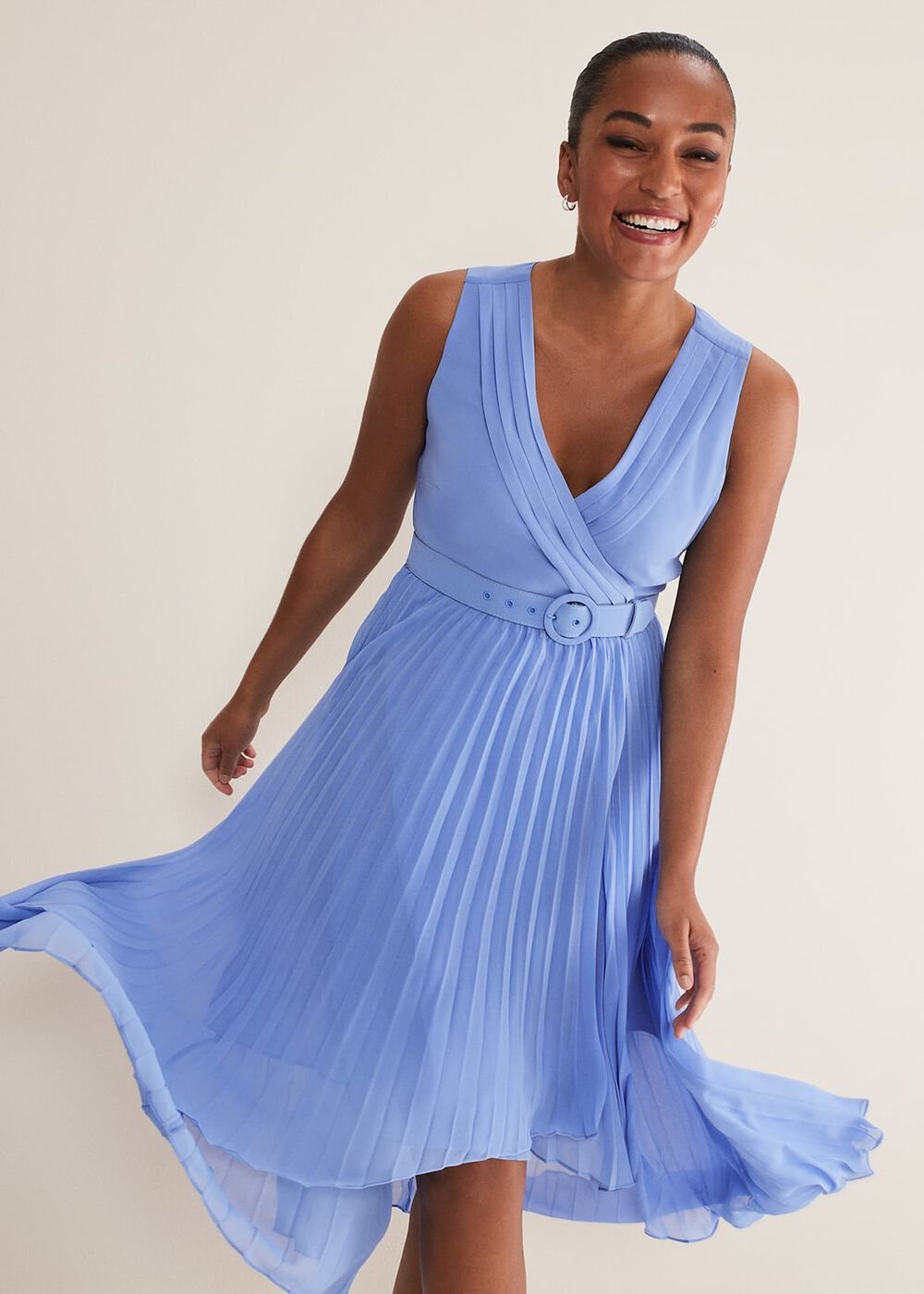 Brianna Pleated Midaxi Dress Cornflower