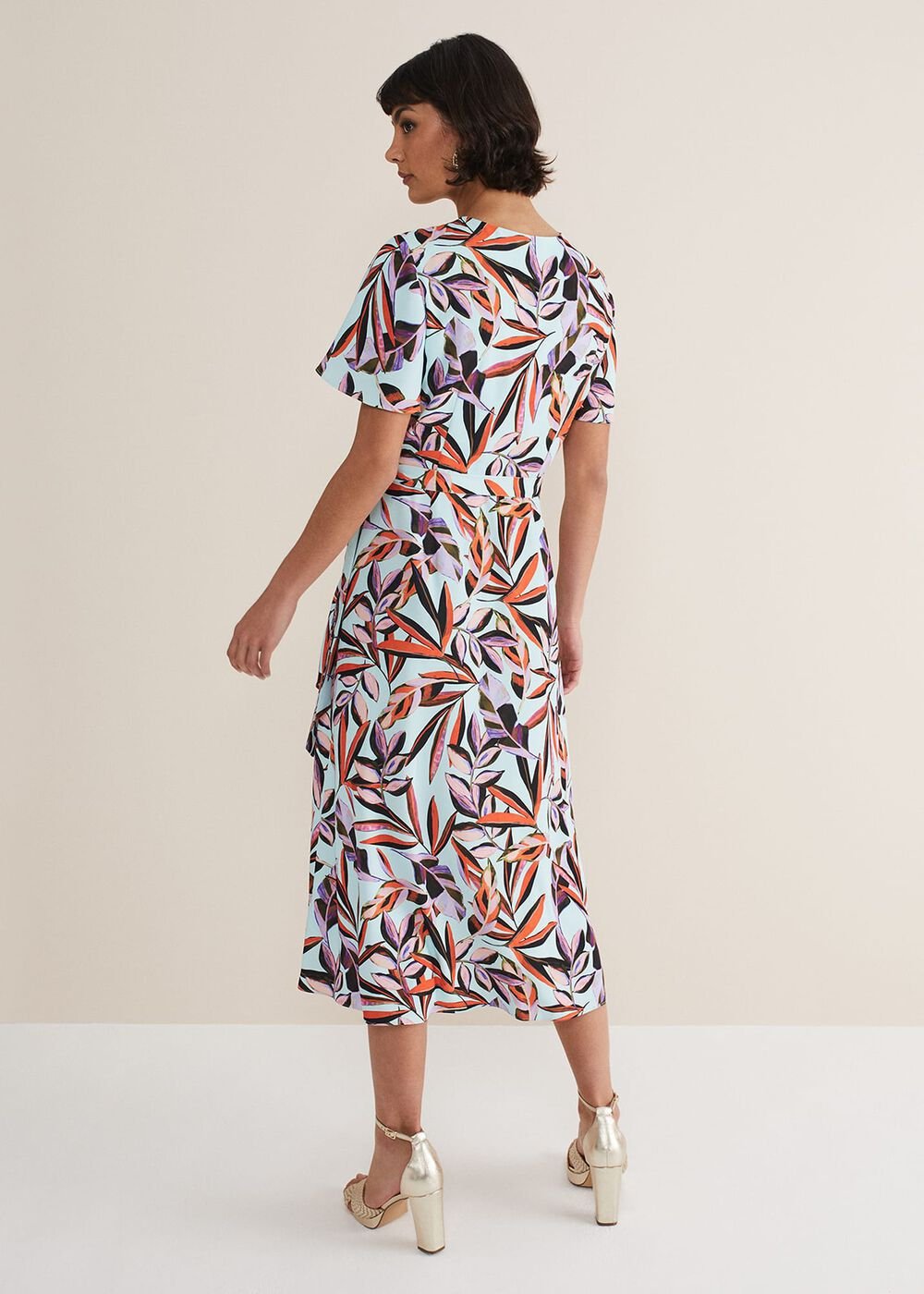 Julissa Ruffle Wrap Midi Dress Aqua/Multi