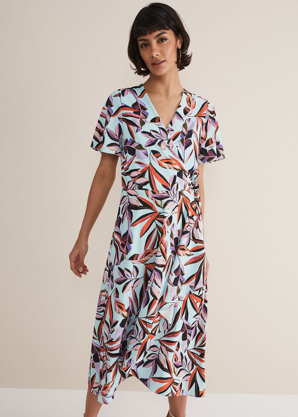 Julissa Ruffle Wrap Midi Dress Aqua/Multi