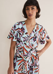 Julissa Ruffle Wrap Midi Dress Aqua/Multi