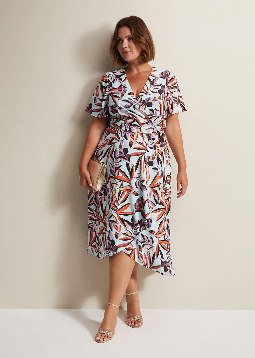 Julissa Ruffle Wrap Midi Dress Aqua/Multi