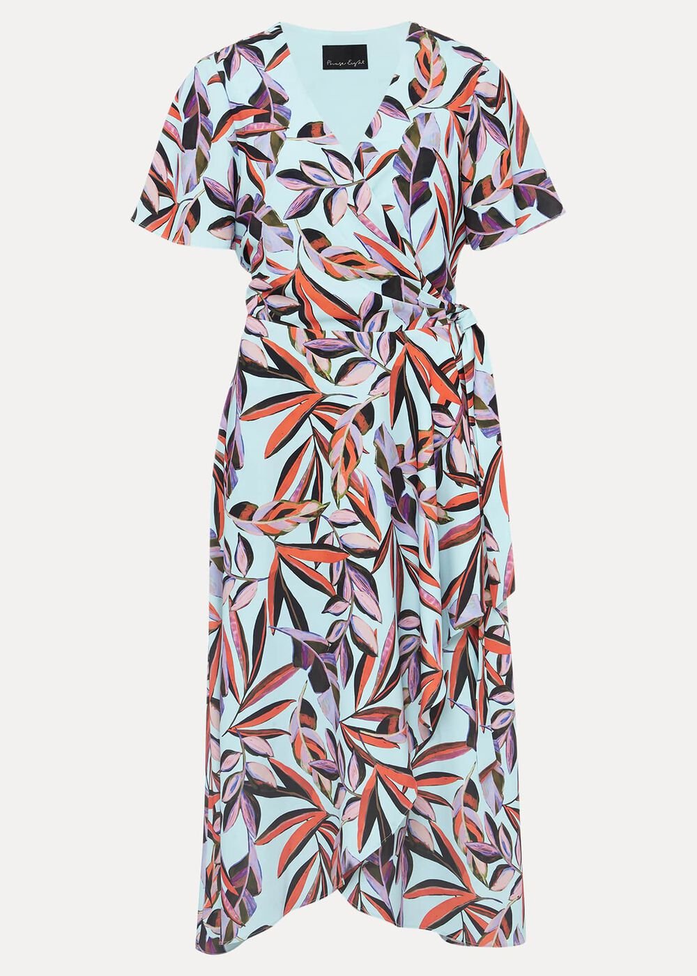 Julissa Ruffle Wrap Midi Dress Aqua/Multi