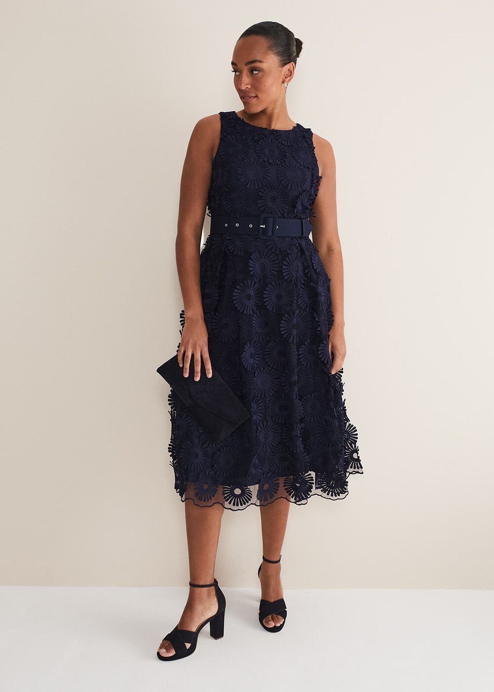 Flossy Lace Midi Dress Navy