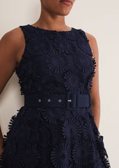 Flossy Lace Midi Dress Navy