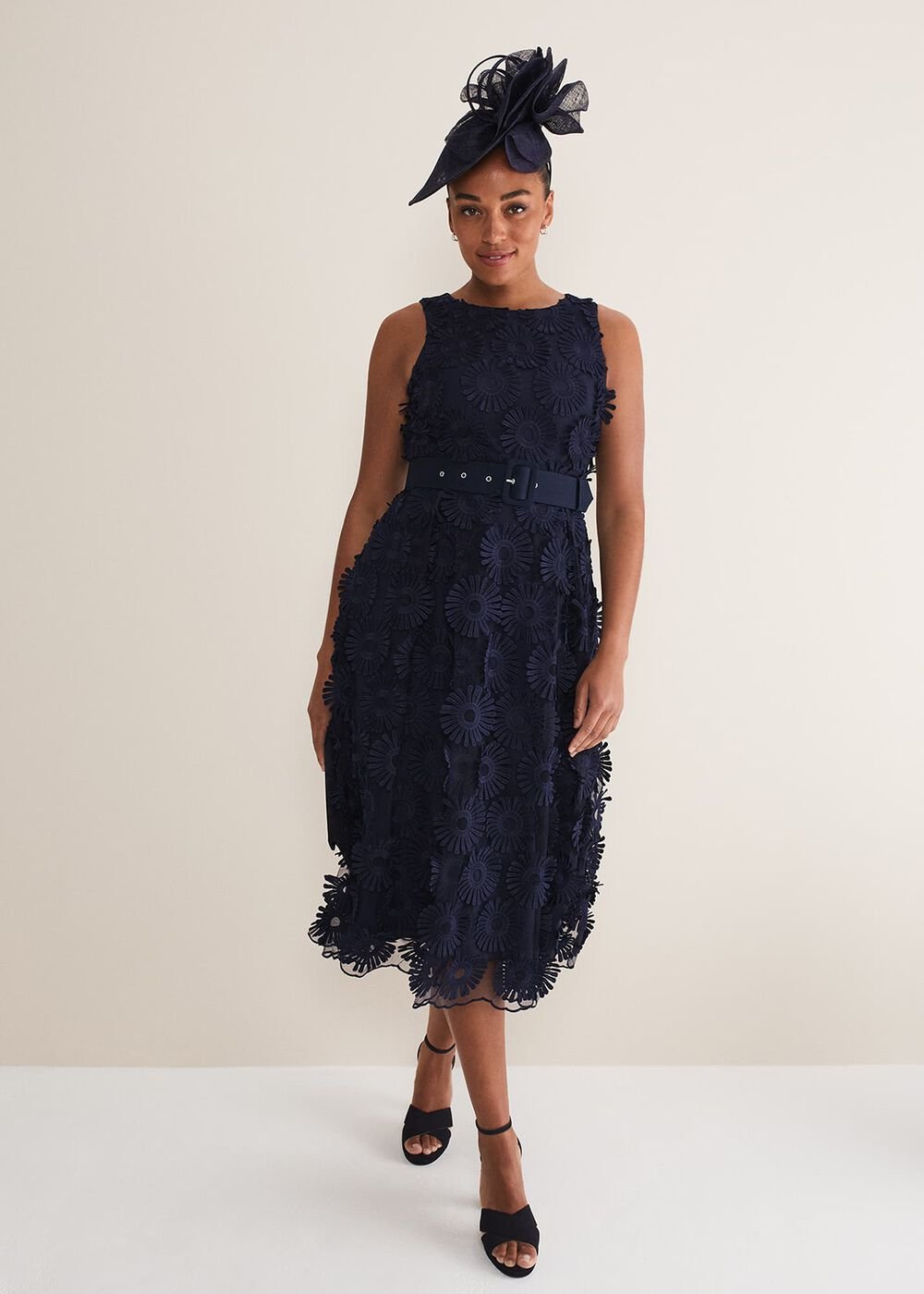 Flossy Lace Midi Dress Navy