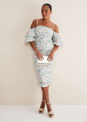 Stevie Floral Bodycon Midi Dress Ivory/Multi