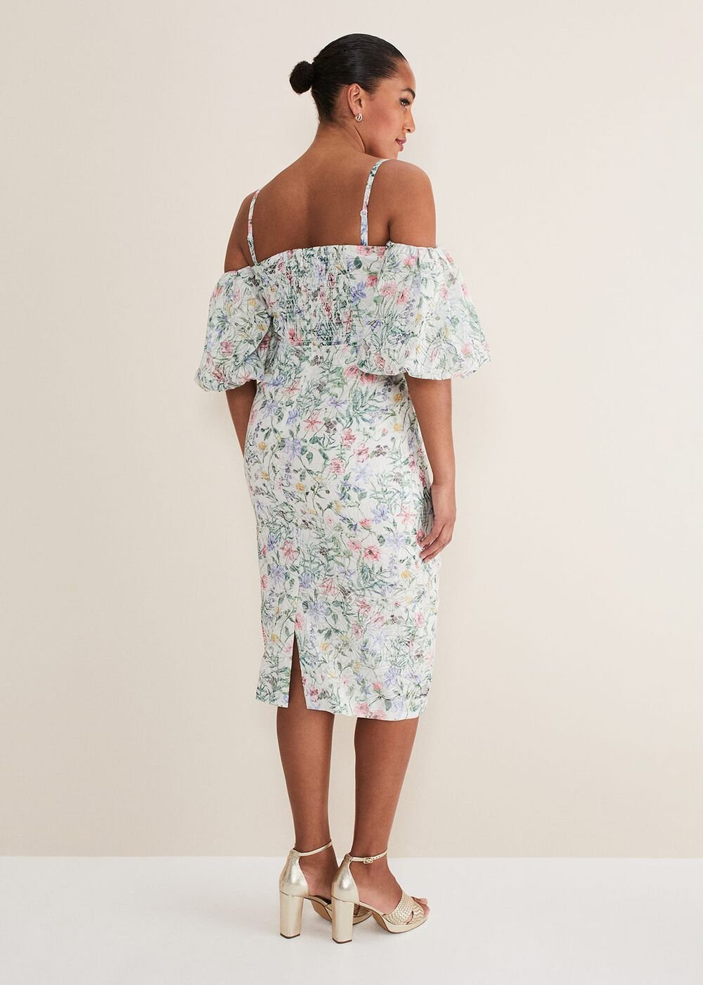 Stevie Floral Bodycon Midi Dress Ivory/Multi