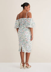 Stevie Floral Bodycon Midi Dress Ivory/Multi