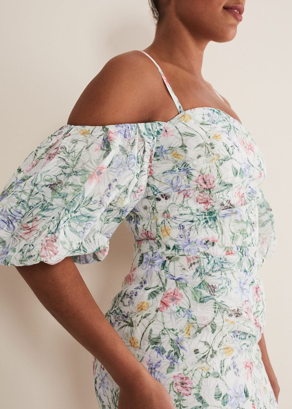 Stevie Floral Bodycon Midi Dress Ivory/Multi
