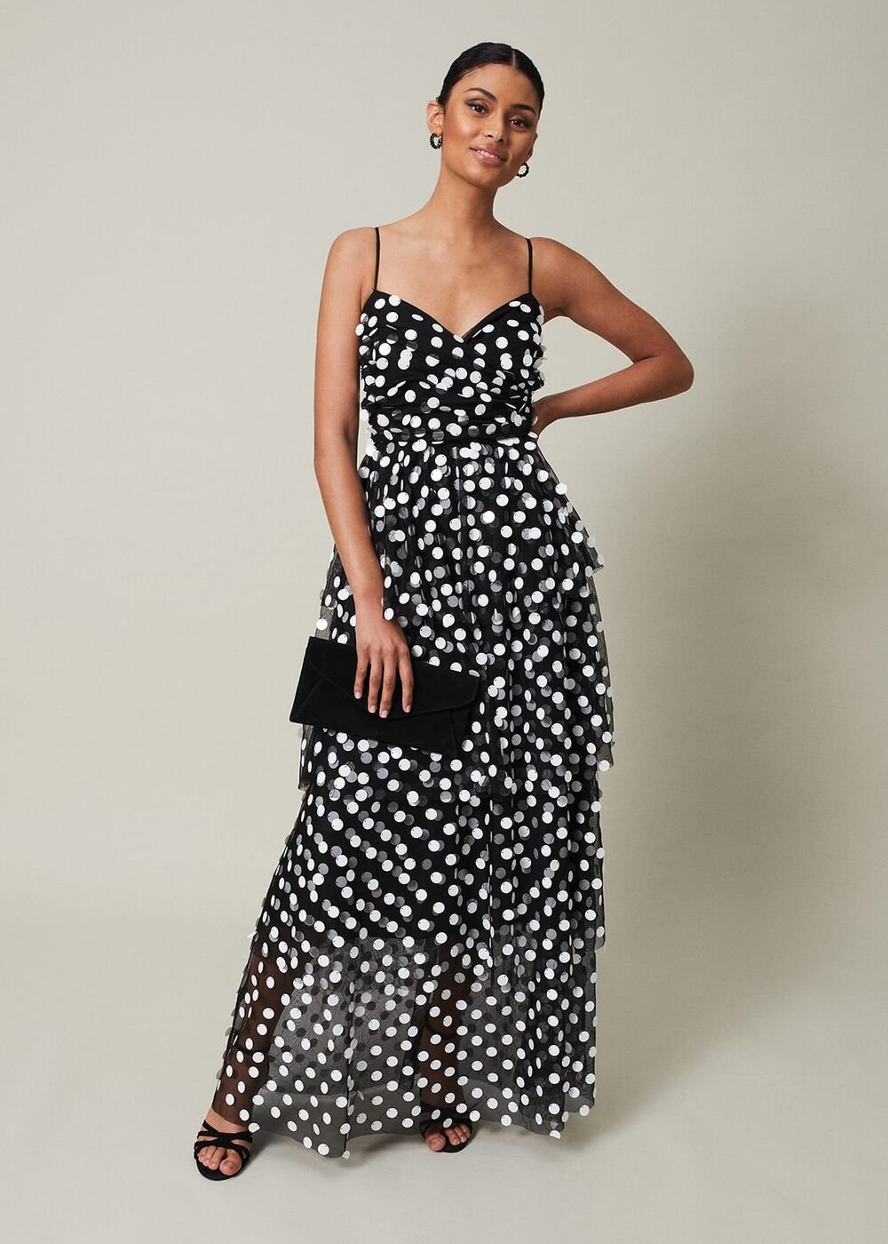 Avianna Sequin Tulle Maxi Dress Black/Ivory