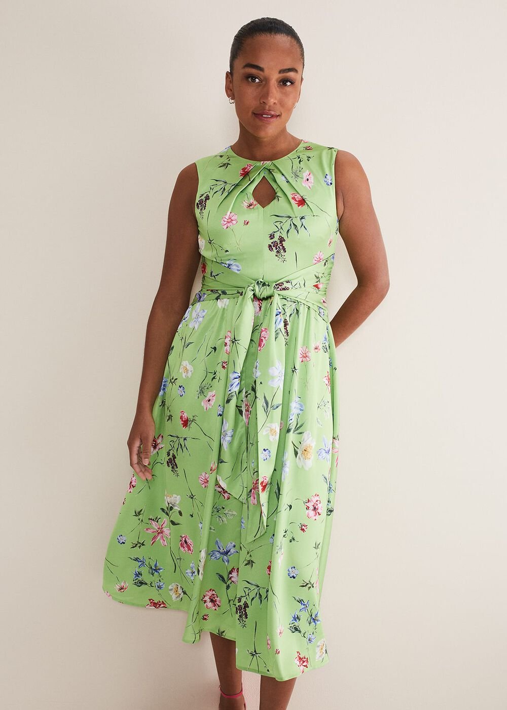 Corrin Floral Midi Dress Lime/Multi