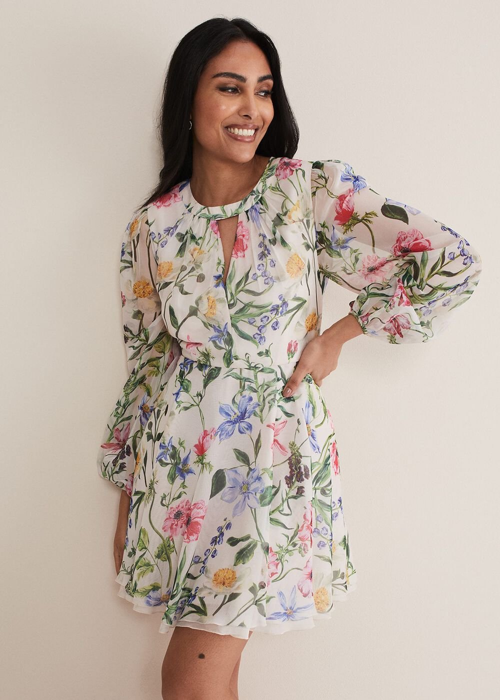 Petite Everleigh Chiffon Floral Mini Dress Ivory/Multi